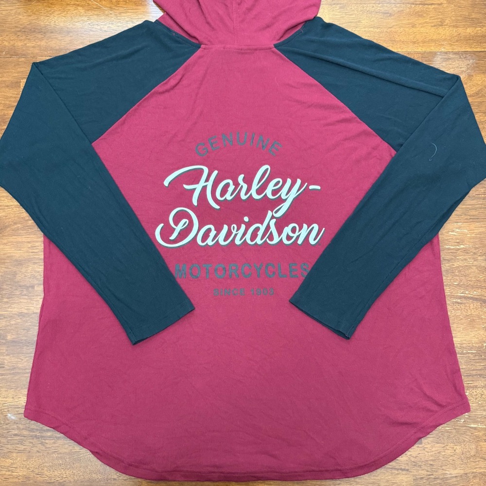 Harley Davidson Hoodie Womens 3W Red Black Raglan Long Sleeve Ribbed 96212-22VW - Picture 8 of 8